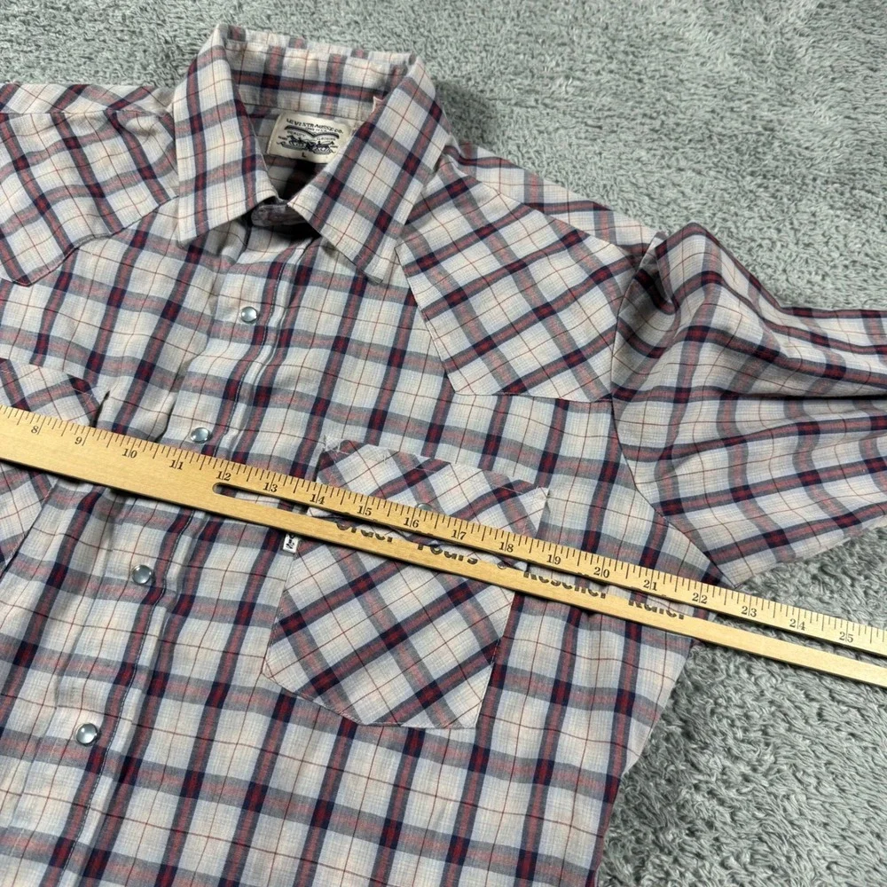 VTG Levi's Western Snap Shirt Paper Thin Men Large White Plaid Pearl Snap LS